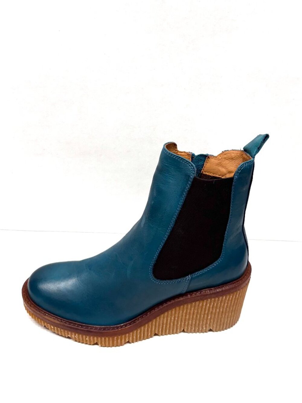 MIZ MOOZ WEDGE LEATHER BOOTS SIDE ZIP / GORE TEAL 37EU / 7US NEW B - 34 - Picture 3 of 5